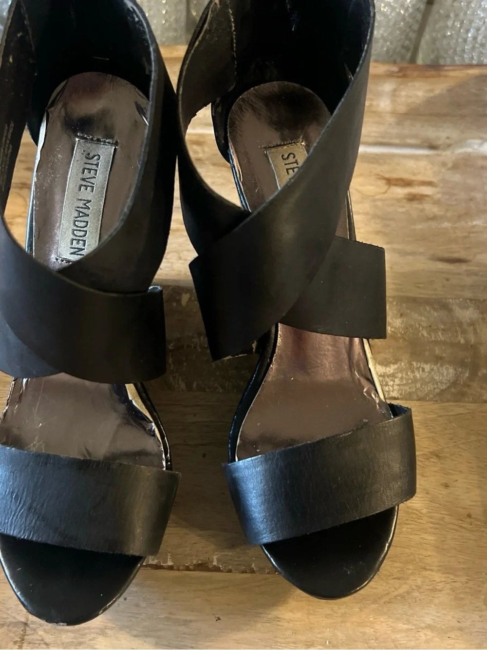 Steve Madden Black Crisscross Open-Toe Heels